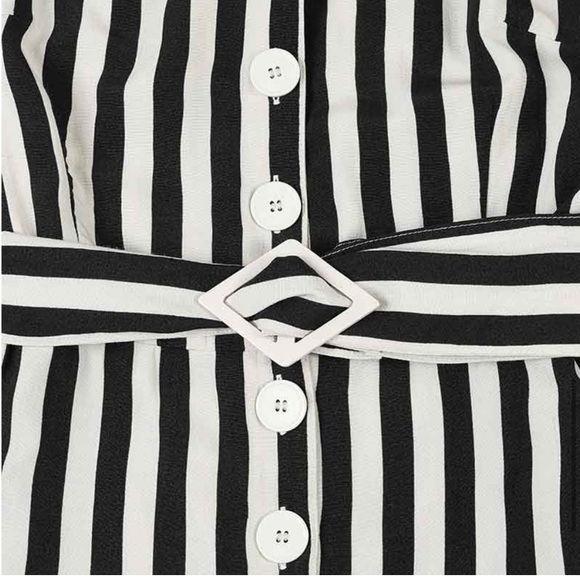 Black & White Stripes Jumpsuit Romper 2 Piece Set ModCloth Joanie - Picture 2 of 6